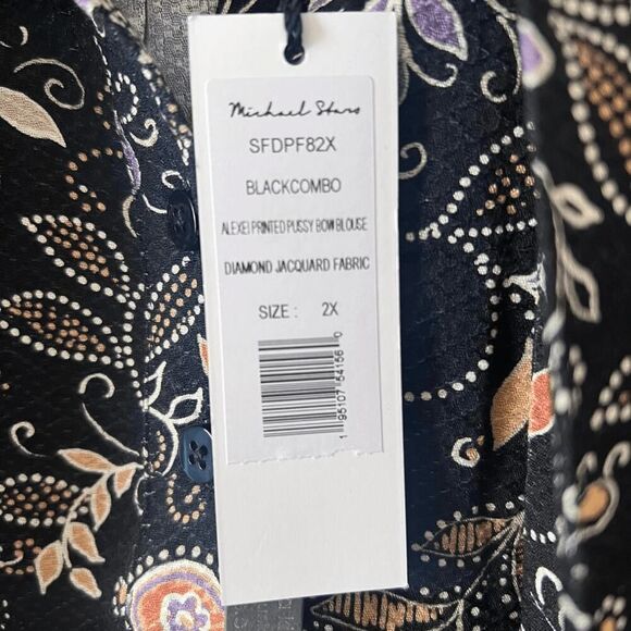 NWT Michael Stars Alexei Printed Bow Blouse Size 2X - Picture 11 of 12